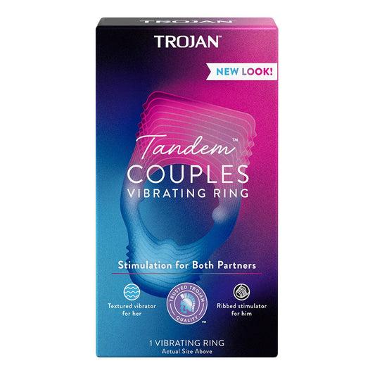 Trojan Vibrations Tandem Couples Vibrating Ring, Personal Massager, 1 Count, Violet