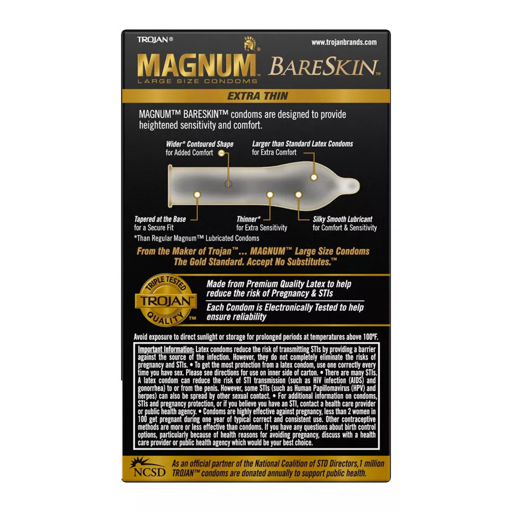Trojan Magnum Bareskin Lubricated Latex Condoms - 10 Ct