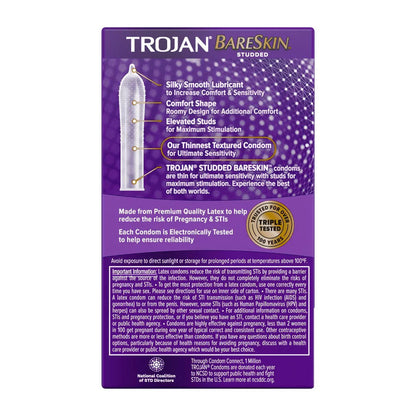 Trojan Studded Bareskin Premium Lubricated Latex Condoms 10 Ea