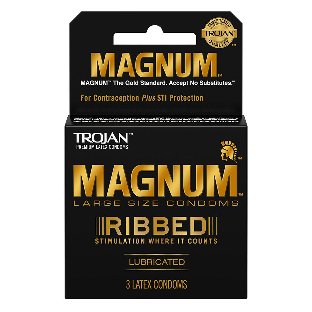 Trojan Magnum Ribbed Condoms, Unscented, 3 Count