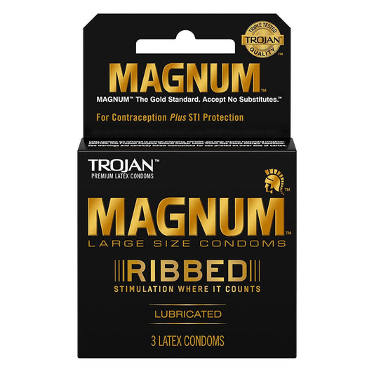 Trojan Magnum Ribbed Condoms, Unscented, 3 Count