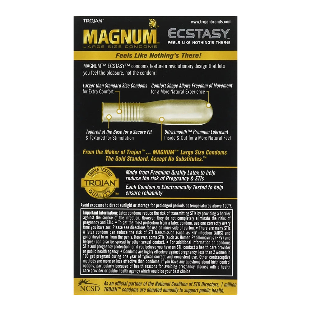 Trojan Magnum Ecstasy Condoms Ultrasmooth Lubricant Large Size 10 Each