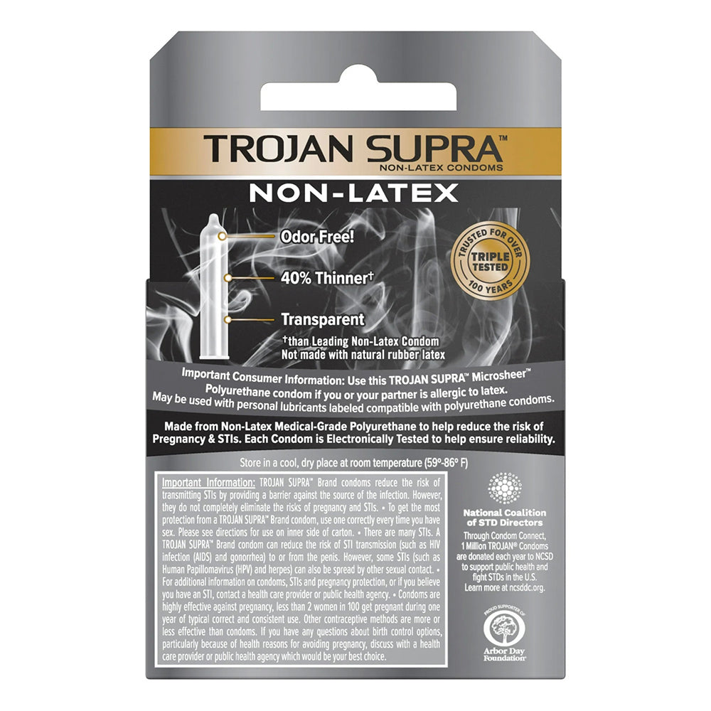 Trojan Supra Premium Non-Latex Condoms Polyurethane - 3 Ea