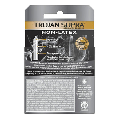 Trojan Supra Premium Non-Latex Condoms Polyurethane - 3 Ea