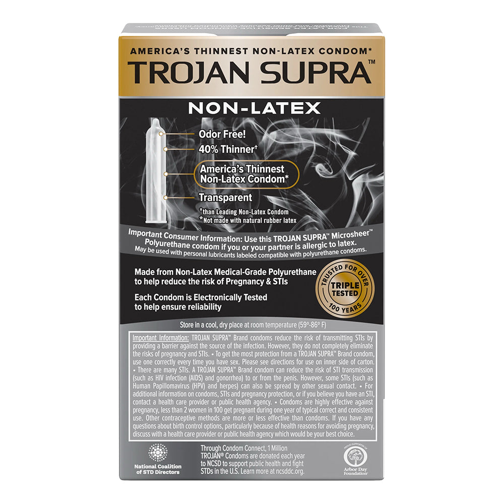Trojan Supra Lubricated Premium Condoms, Microsheer Polyurethane, Ultra-Thin 6 Ea