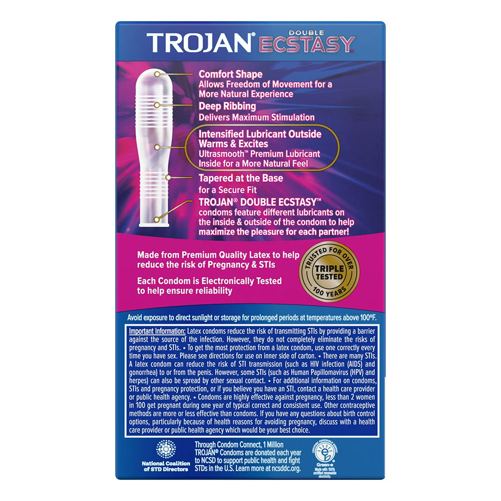 Trojan Double Ecstasy Lubricated Latex Condoms - 10 Ea
