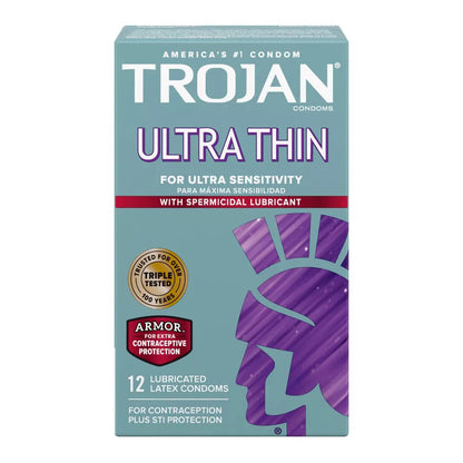 Trojan Sensitivity Ultra Thin Spermicidal Latex Condoms 12 Each