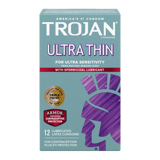 Trojan Sensitivity Ultra Thin Spermicidal Latex Condoms 12 Each