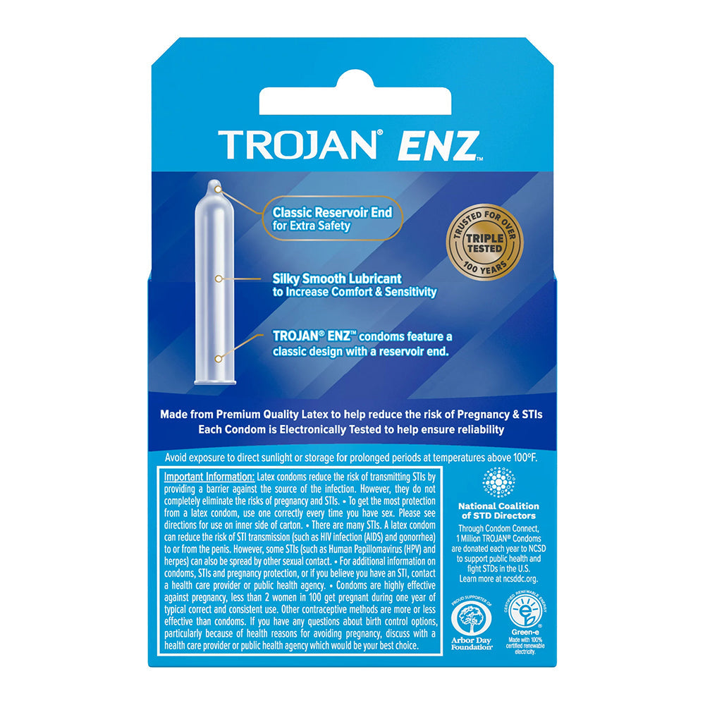 Trojan Enz Condoms Lubricated Latex 3 Each