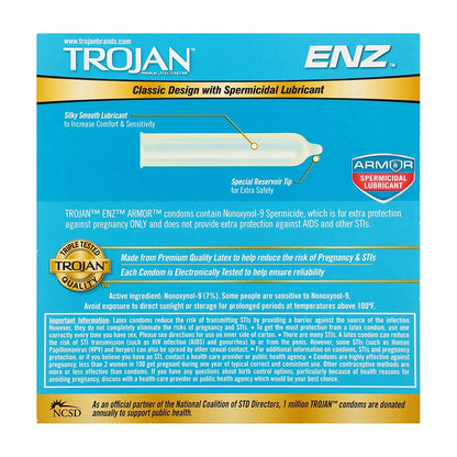 Trojan Enz Condoms Spermicidal Lubricant Latex 3 Each