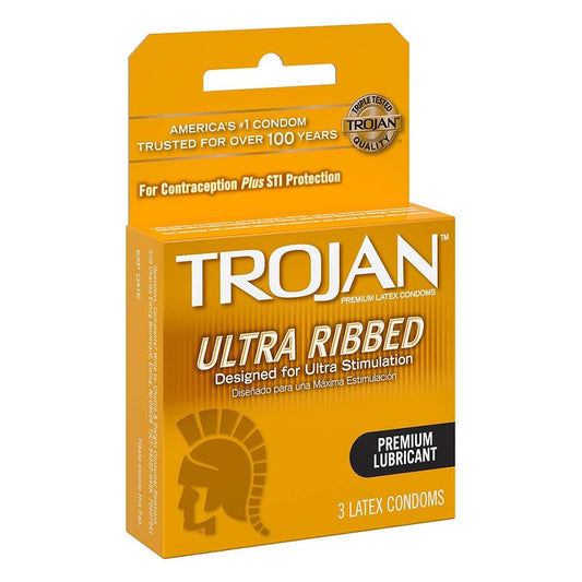 Trojan Ribbed Size 3S Trojan Ultra-Ribbed Lubricated Latex Condoms 3Ct