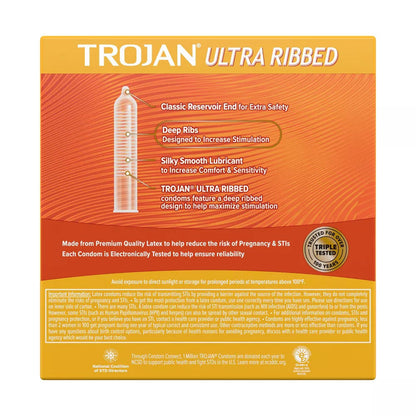 Trojan Ultra Ribbed Stimulations Premium Lubricant Latex Condoms 36 Ea