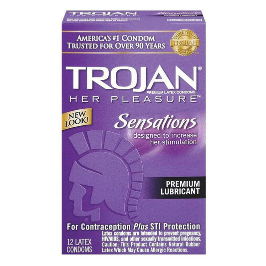 Trojan Her Pleasure Sensations Lubricated Latex Condoms 12 Each