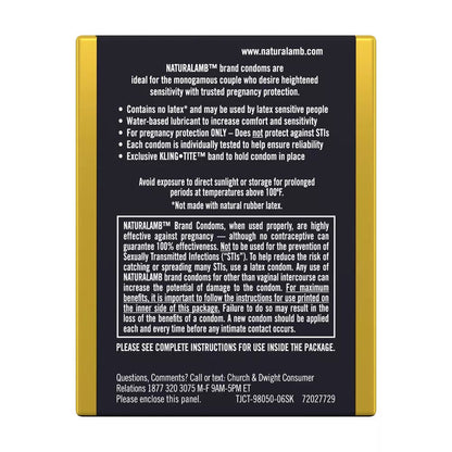 Naturalamb Natural Skin Condoms Lubricated 3 Each