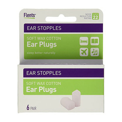 Flents Ear Stopples Wax-Cotton Ear Plugs 6 Pairs