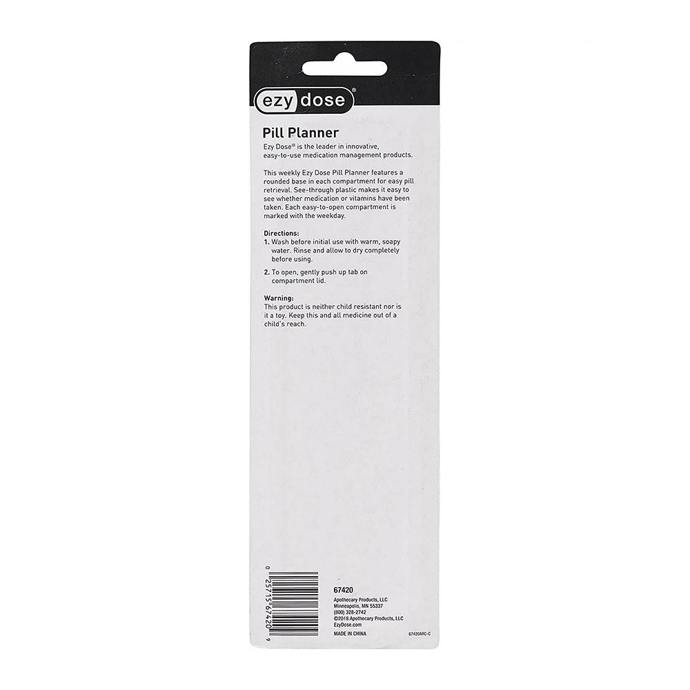 Ezy Dose Weekly (7-Day) Pill Organizer And Planner, Countoured Bottom For Easy Pill Removal - 1 Ea