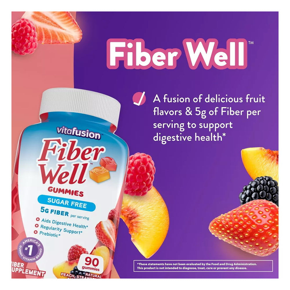 Vitafusion Fiber Well Gummies, Peach, Strawberry And Blackberry, 90 Ct
