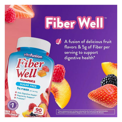 Vitafusion Fiber Well Gummies, Peach, Strawberry And Blackberry, 90 Ct