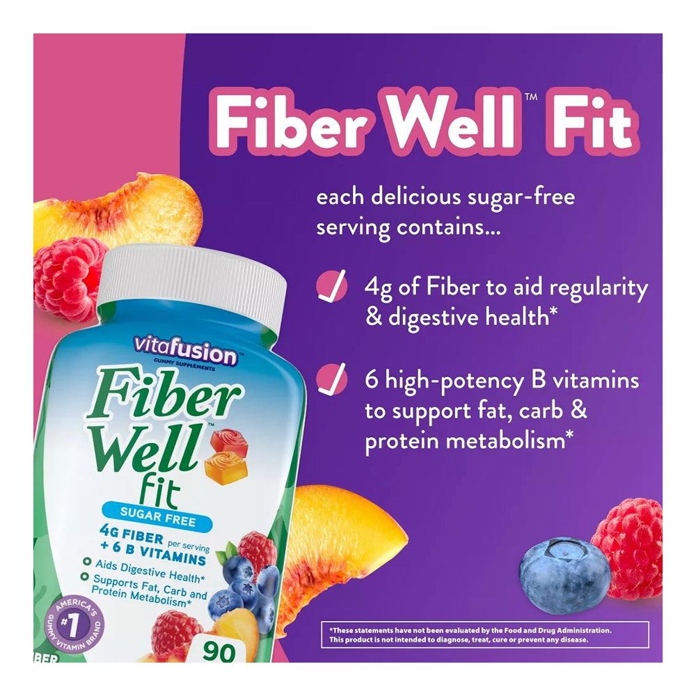 Vitafusion Fiberwell Fit Gummies, Peach, Strawberry & Berry, 90 Each