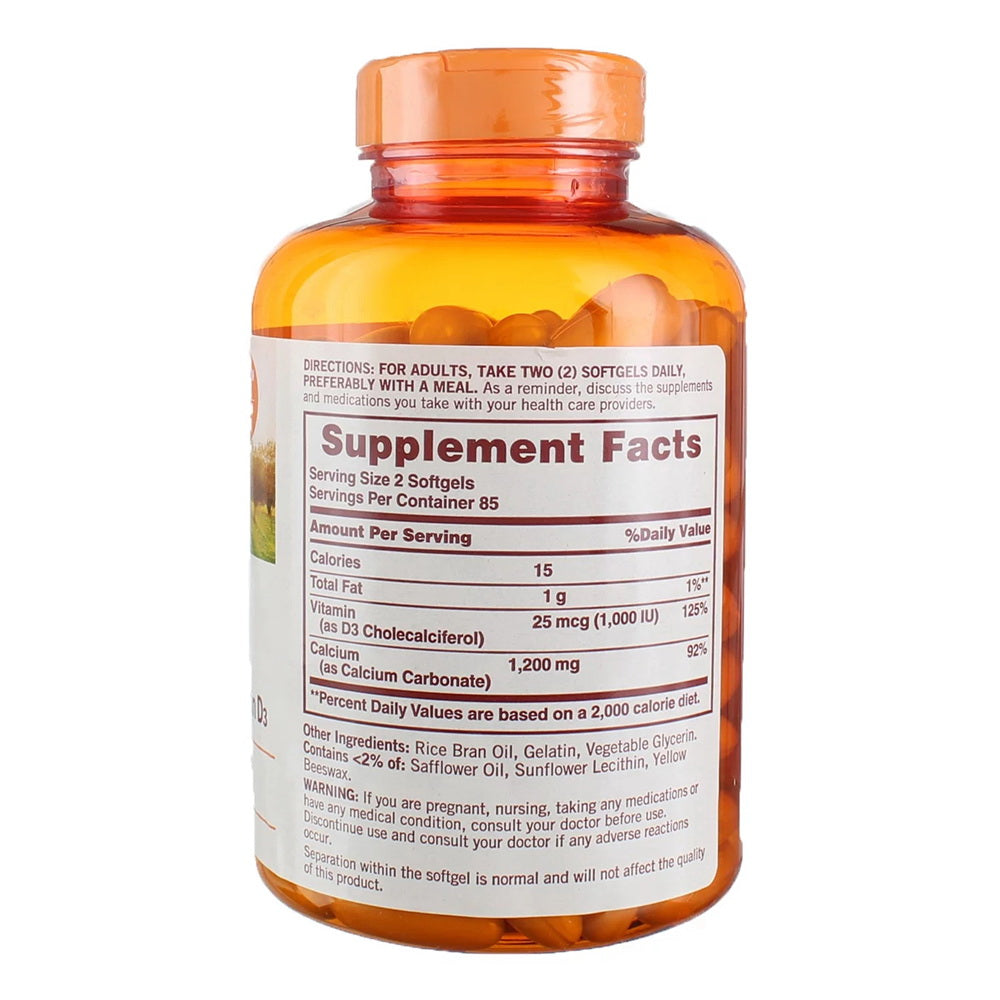Sundown Calcium Plus D3, 1200 Mg, Liquid-Filled, 170 Softgels
