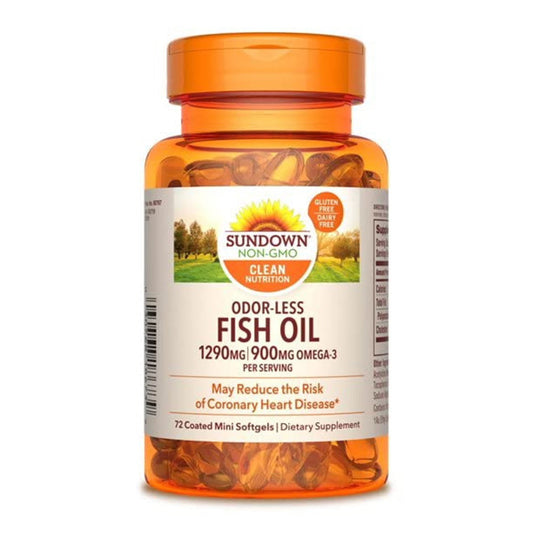Sundown Naturals Odorless Omega 3 Fish Oil, 1290 Mg, Softgels, 72 Ct
