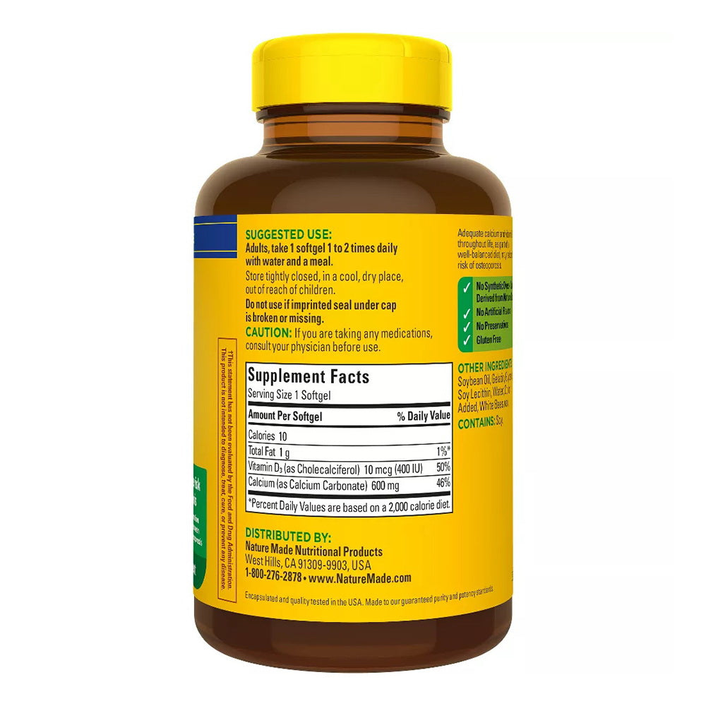 Nature Made Calcium 600 Mg With Vitamin D Liquid Softgels 100 Ea