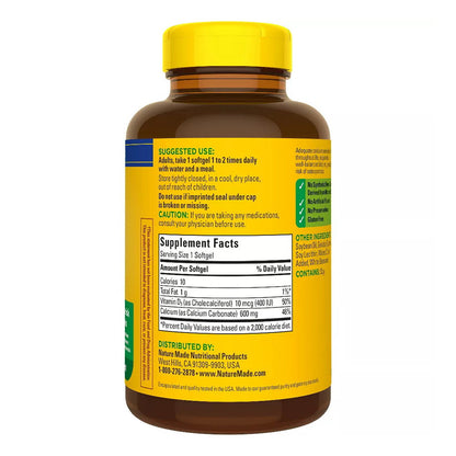 Nature Made Calcium 600 Mg With Vitamin D Liquid Softgels 100 Ea