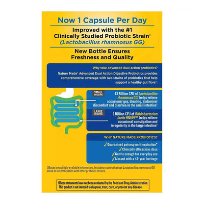 Nature Made Advanced Dual Action Digestive Probiotics Dietary Supplement 30 Capsules