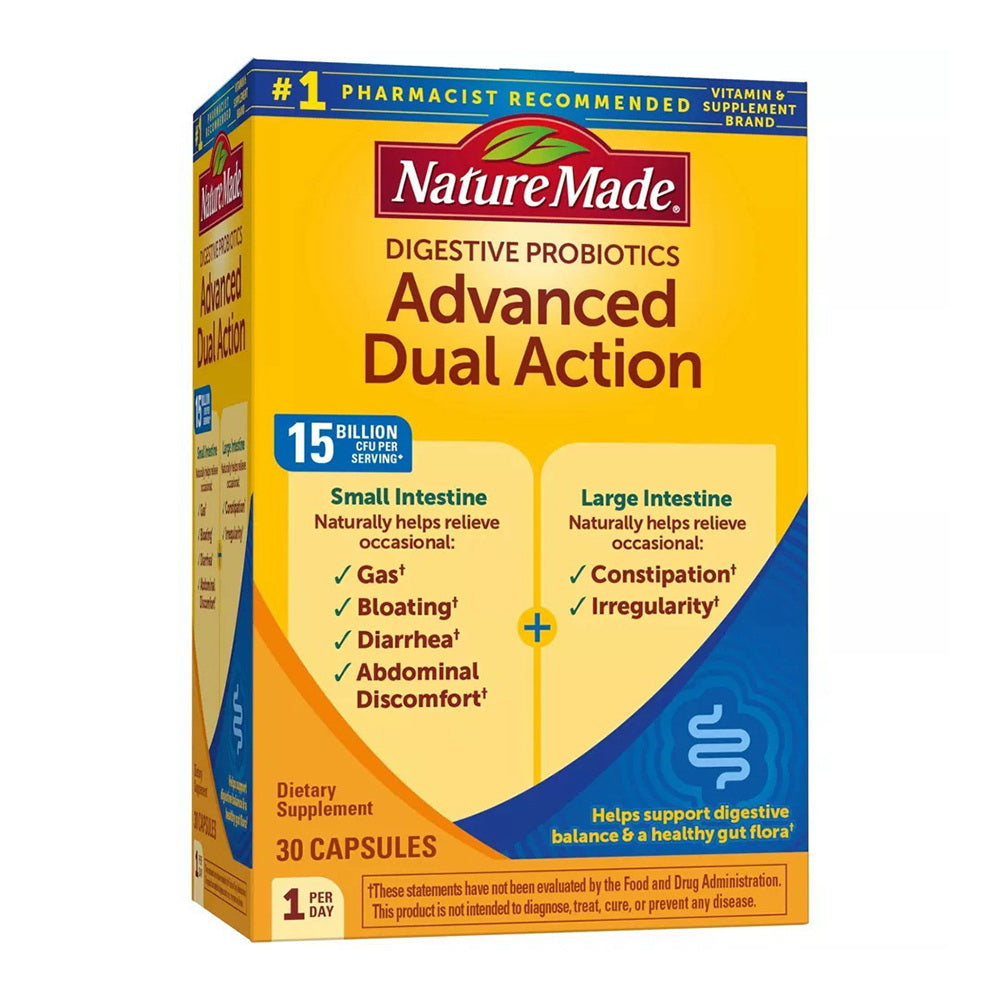 Nature Made Advanced Dual Action Digestive Probiotics Dietary Supplement 30 Capsules