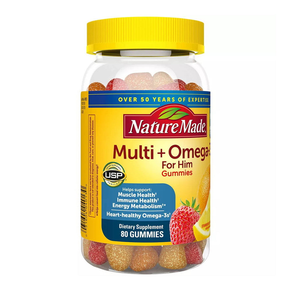 Nature Made Multi For Him + Omega-3S, Gummies, Strawberry, Lemon & Orange, Jar, 80.0 Ct
