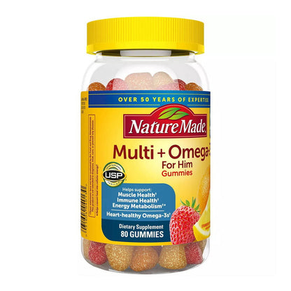 Nature Made Multi For Him + Omega-3S, Gummies, Strawberry, Lemon & Orange, Jar, 80.0 Ct