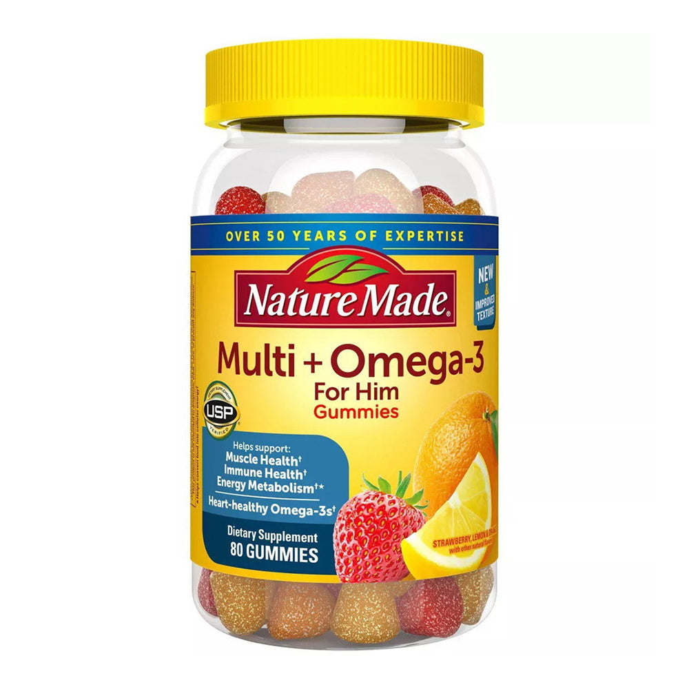 Nature Made Multi For Him + Omega-3S, Gummies, Strawberry, Lemon & Orange, Jar, 80.0 Ct