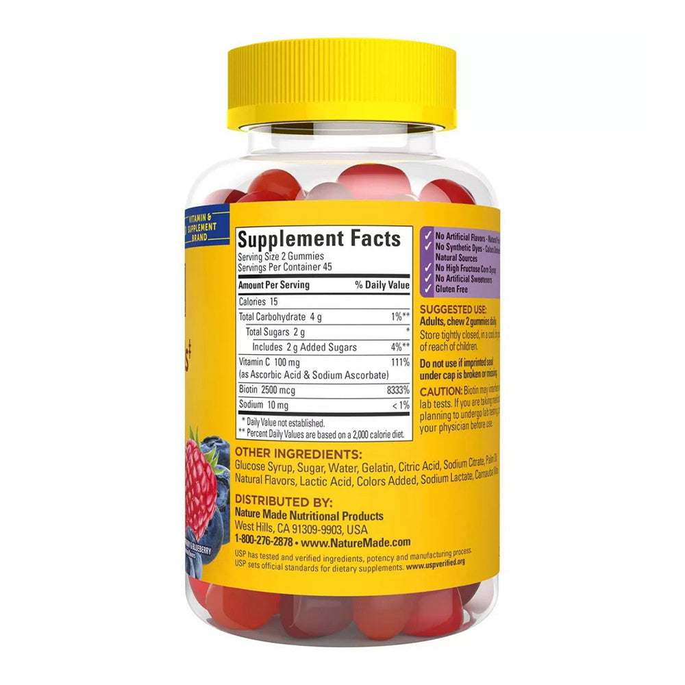Nature Made Hair, Skin, Nails Adult Gummies, Mixed Berry, Cranberry & Blueberry 90 Ea