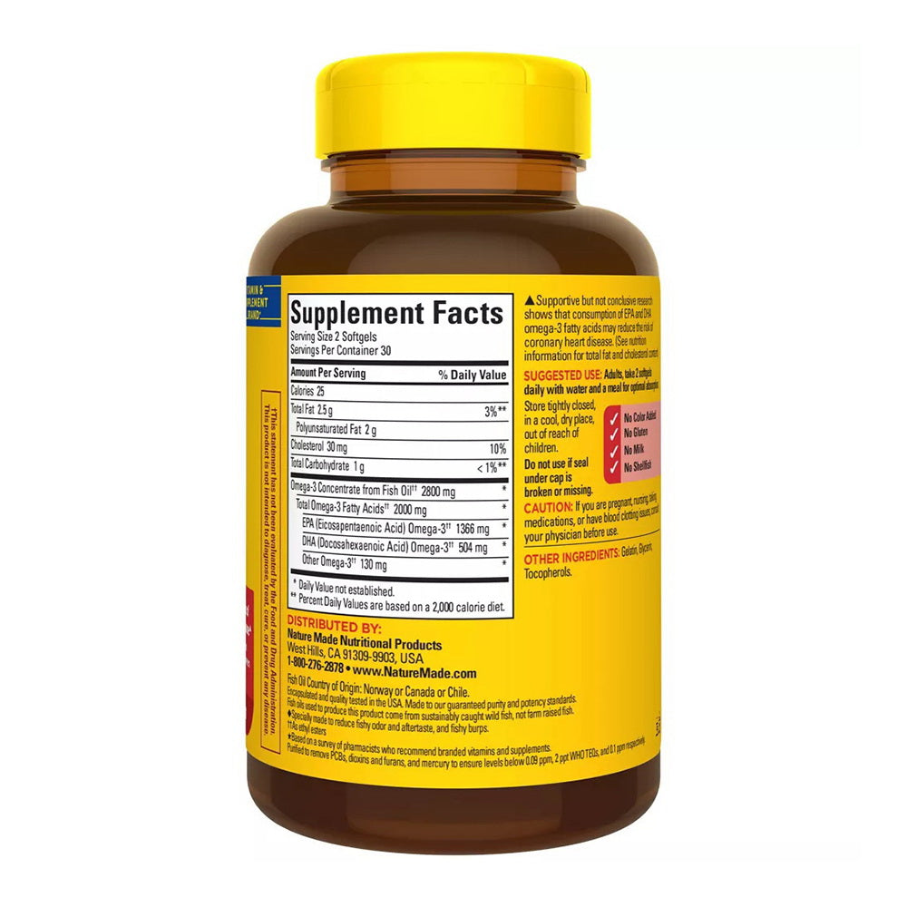 Extra Strength Burp-Less Omega 3 Fish Oil 2800 Mg, Helps Support Healthy Heart, Brain, Eyes, Mood