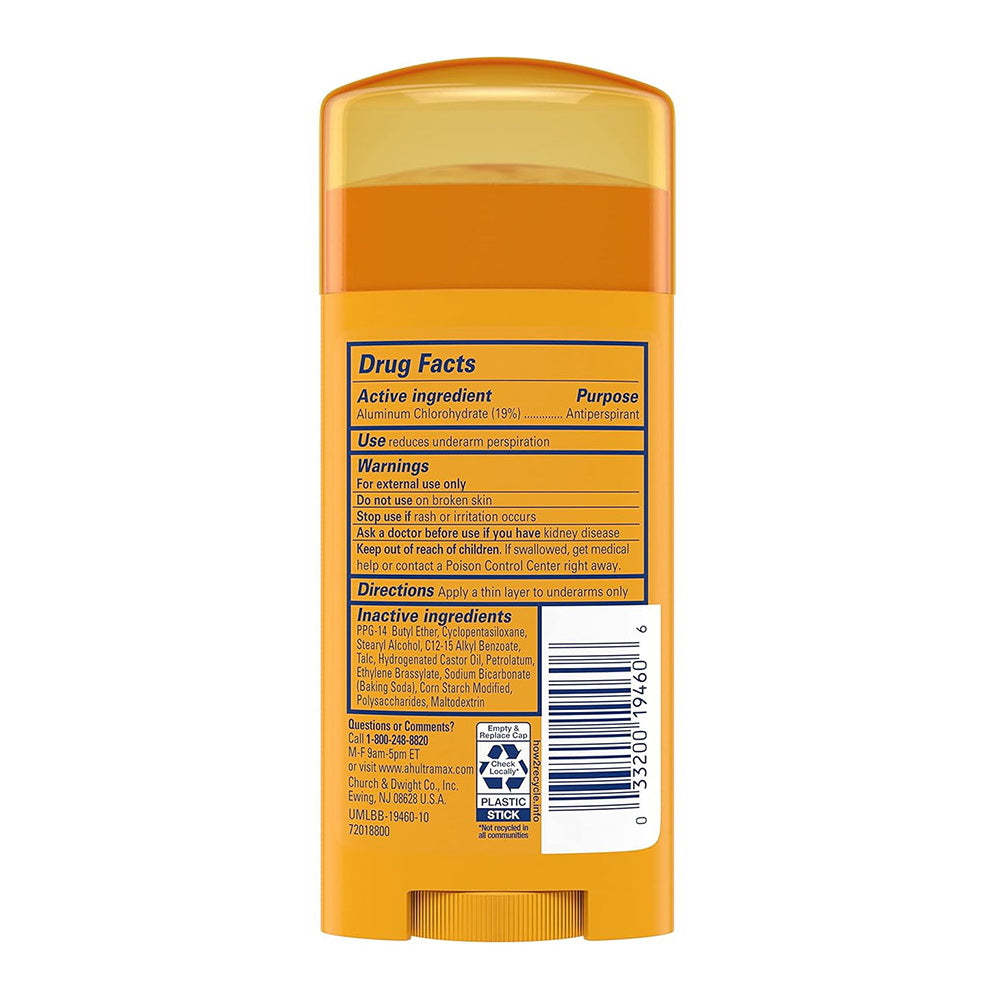 Arm Hammer Ultra Max Solid Antiperspirant Deodorant, Unscented, 2.6 Oz.