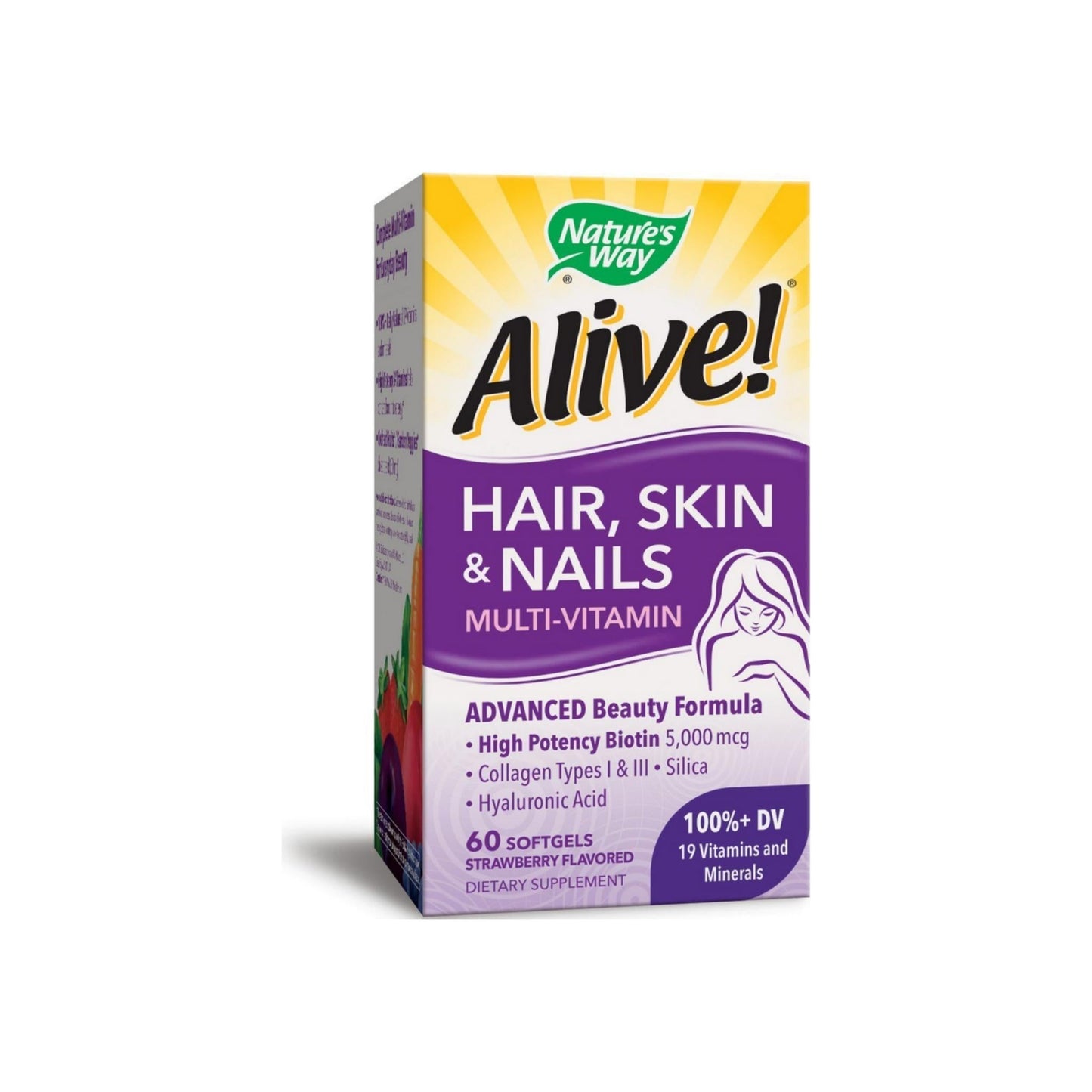 Nature'S Way Alive! Hair, Skin & Nails Multi-Vitamin Softgels, Strawberry Flavored 60 Ea