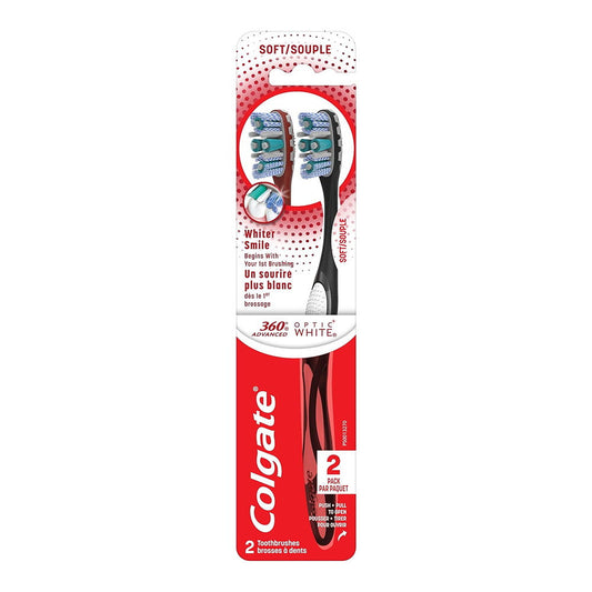 Colgate 360 Advanced Optic White Toothbrush, Soft, 2 Count
