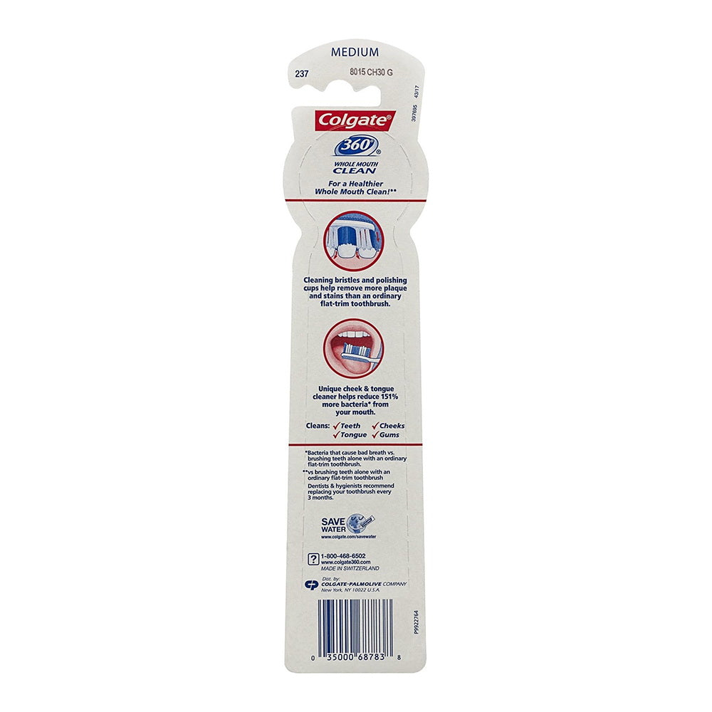 Colgate 360????? Toothbrush With Tongue And Cheek Cleaner, Medium - 2 Count