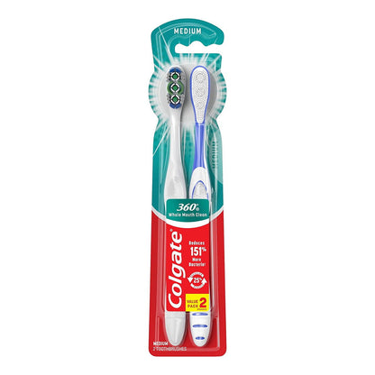 Colgate 360????? Toothbrush With Tongue And Cheek Cleaner, Medium - 2 Count