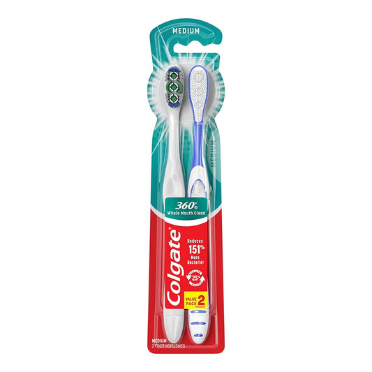 Colgate 360????? Toothbrush With Tongue And Cheek Cleaner, Medium - 2 Count
