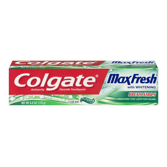 Colgate Maxfresh Fluoride Toothpaste, Breath Strips Whitening Clean Mint, 6 Oz