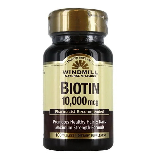Windmill Biotin 10,000 Mcg Maximum Strength Formula Tablets, 100 Ea