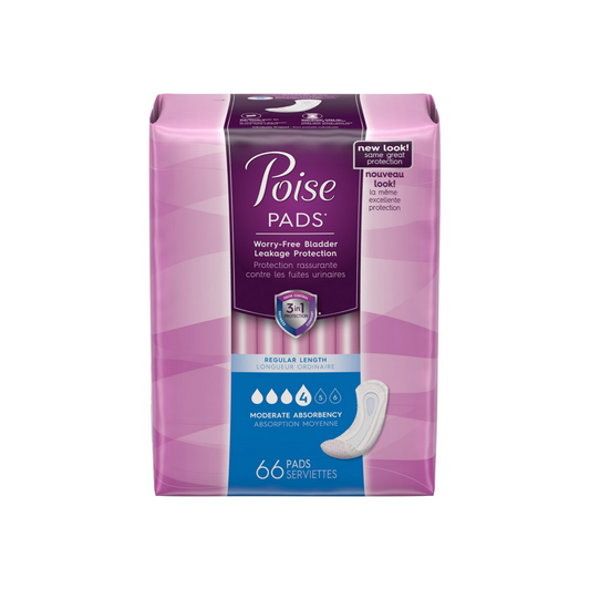 Poise Incontinence Moderate Absorbency Pads, Regular Length 66 Ea