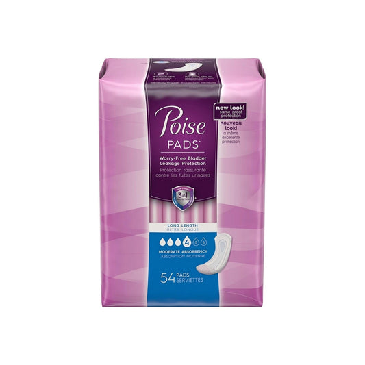 Poise Pads Moderate Absorbency, Long 54 Ea