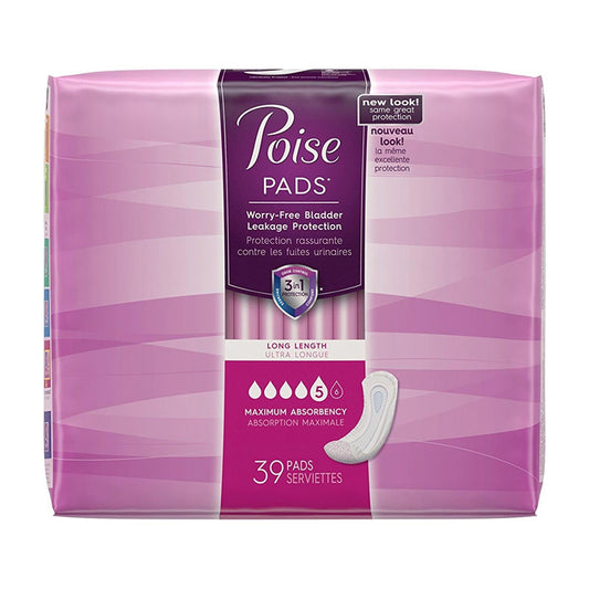 Poise Maximum Absorbency Incontinence Pads, Long Length 39 Ea