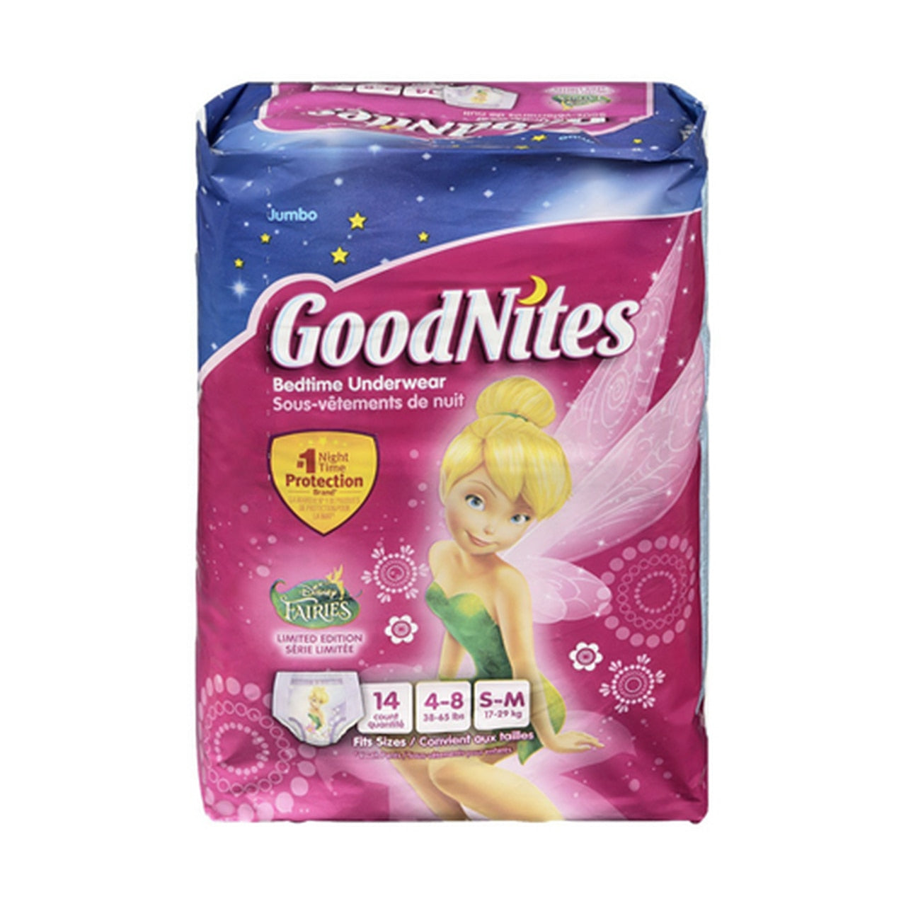 Goodnites Girls Bedtime Disney Fair Underwears, Jumbo 38-65 Lbs, Small/Medium - 14 Ea,
