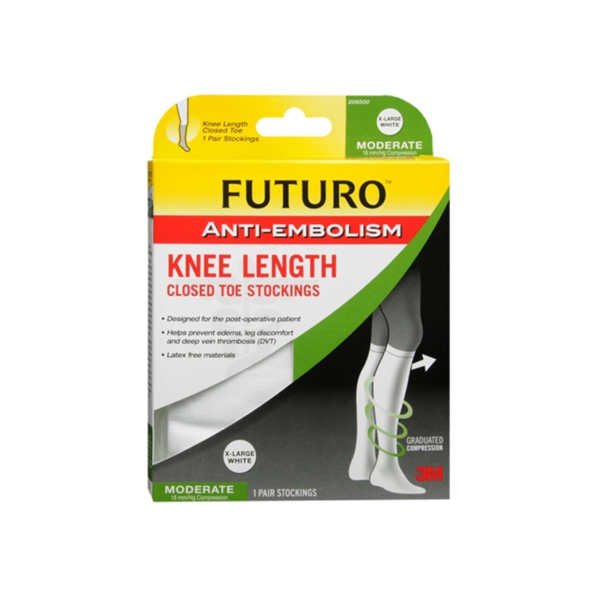 Futuro Anti-Embolism Stockings Knee Length Closed Toe 18Mm/Hg X-Large Regular White 1 Pair