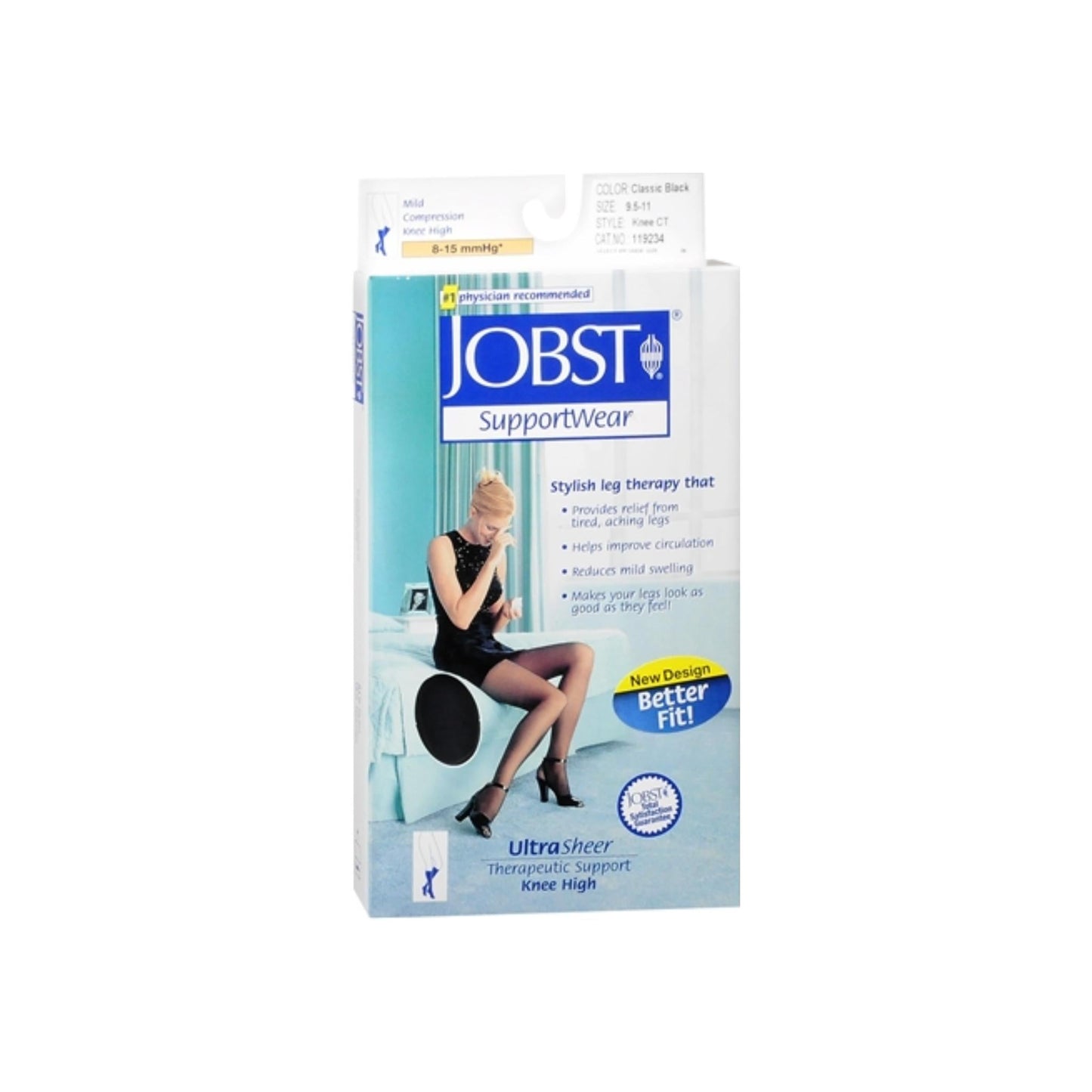 Jobst Supportwear Knee High Stockings 8-15 Mmhg Ultra Sheer Classic Black Large 1 Pair