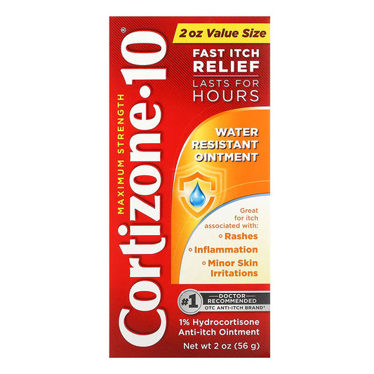 Cortizone 10 Maximum Strength Water Resistant Anti-Itch Ointment, 1% Hydrocortisone, 2 Oz.