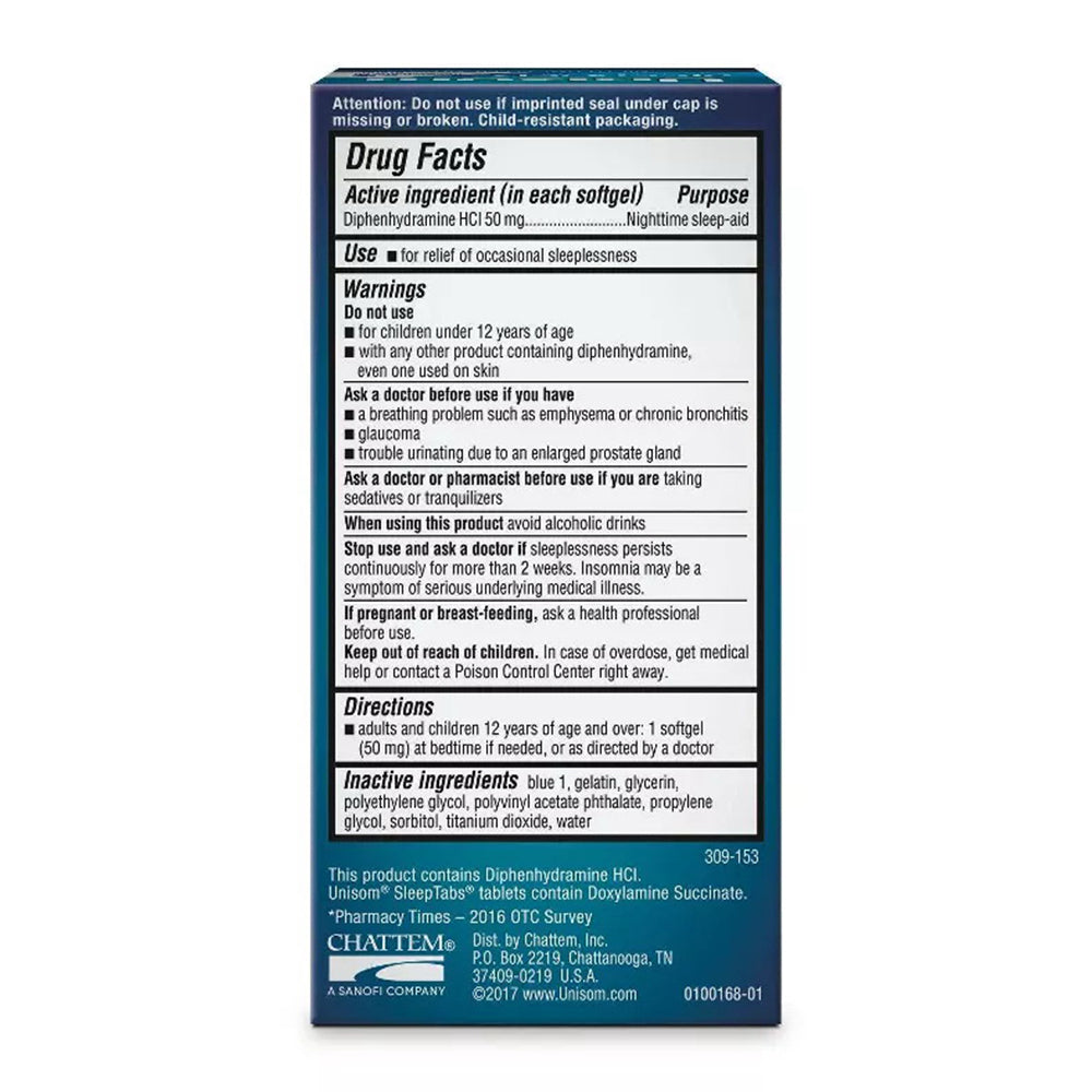 Unisom Nighttime Sleep Aid, 100 Ea